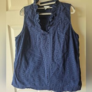 Crown & Ivy Blue Ruffled Sleeveless Tank Top